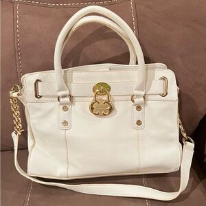 Emma Fox White Leather Satchel Purse Handbag Shoulder Strap & Double Handle